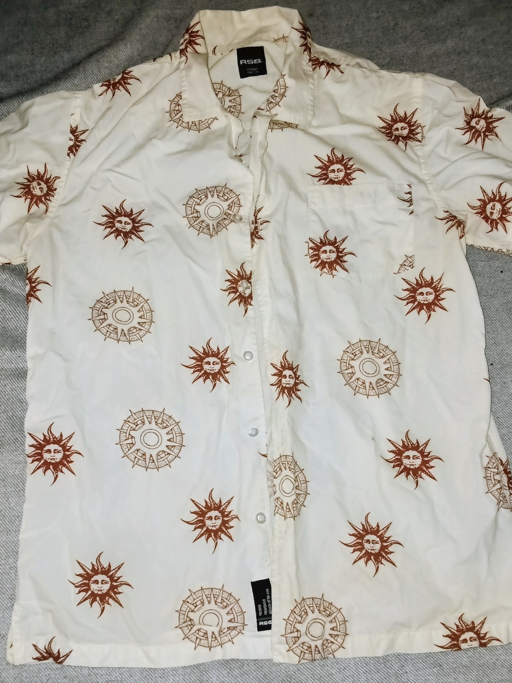 RSQ Men's Geometric Button Down in White Size Medium
